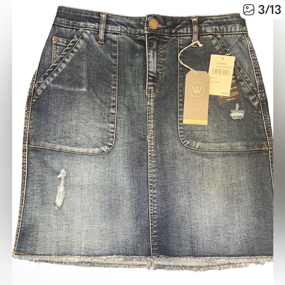 NWT Wit & Wisdom Blue Vintage Distressed Denim Skirt - Picture 3 of 4